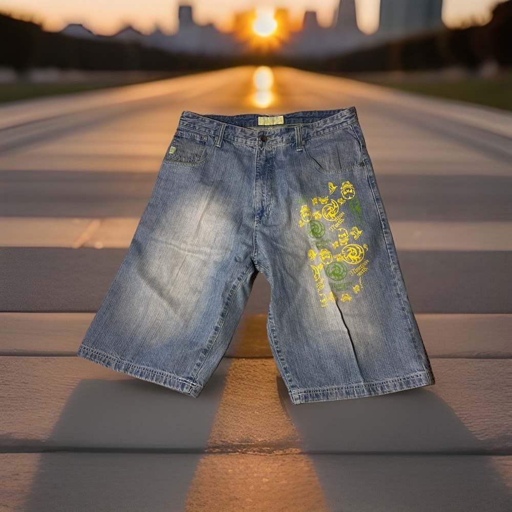 Skater Shorts VTG 96 North Denim Men's Skulls  Denim Baggy  Sz 38